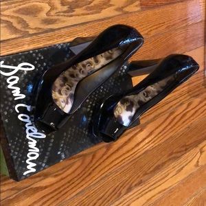 Sam Edelman black patent open toe Heels.